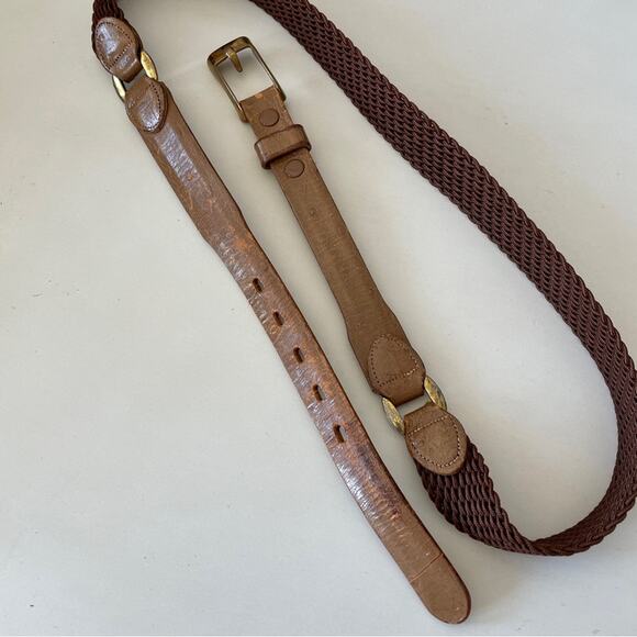 Streve Ostrich Leather & Woven Vintage Brown Belt Solid Bronze Hardware Size 34 main image 15